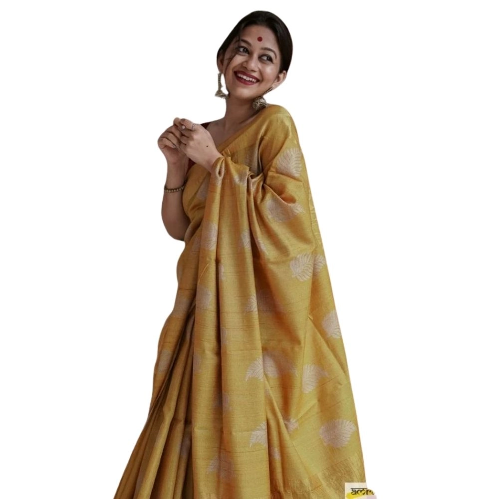 Women's Silk Printed Saree with Blouse – Yellow