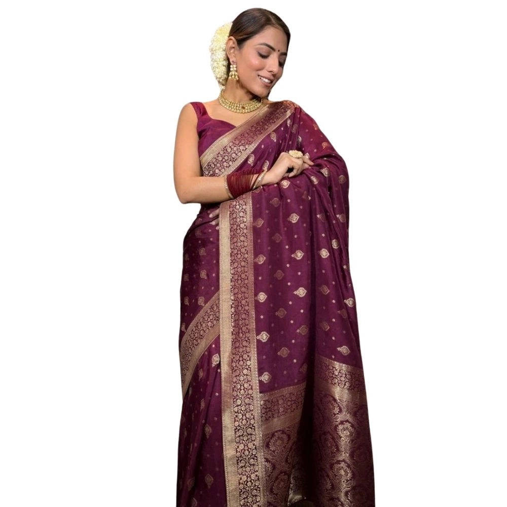 Women's Silk Printed Saree with Blouse – Wine