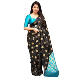 Women's Silk Printed Saree with Blouse – Sky Blue