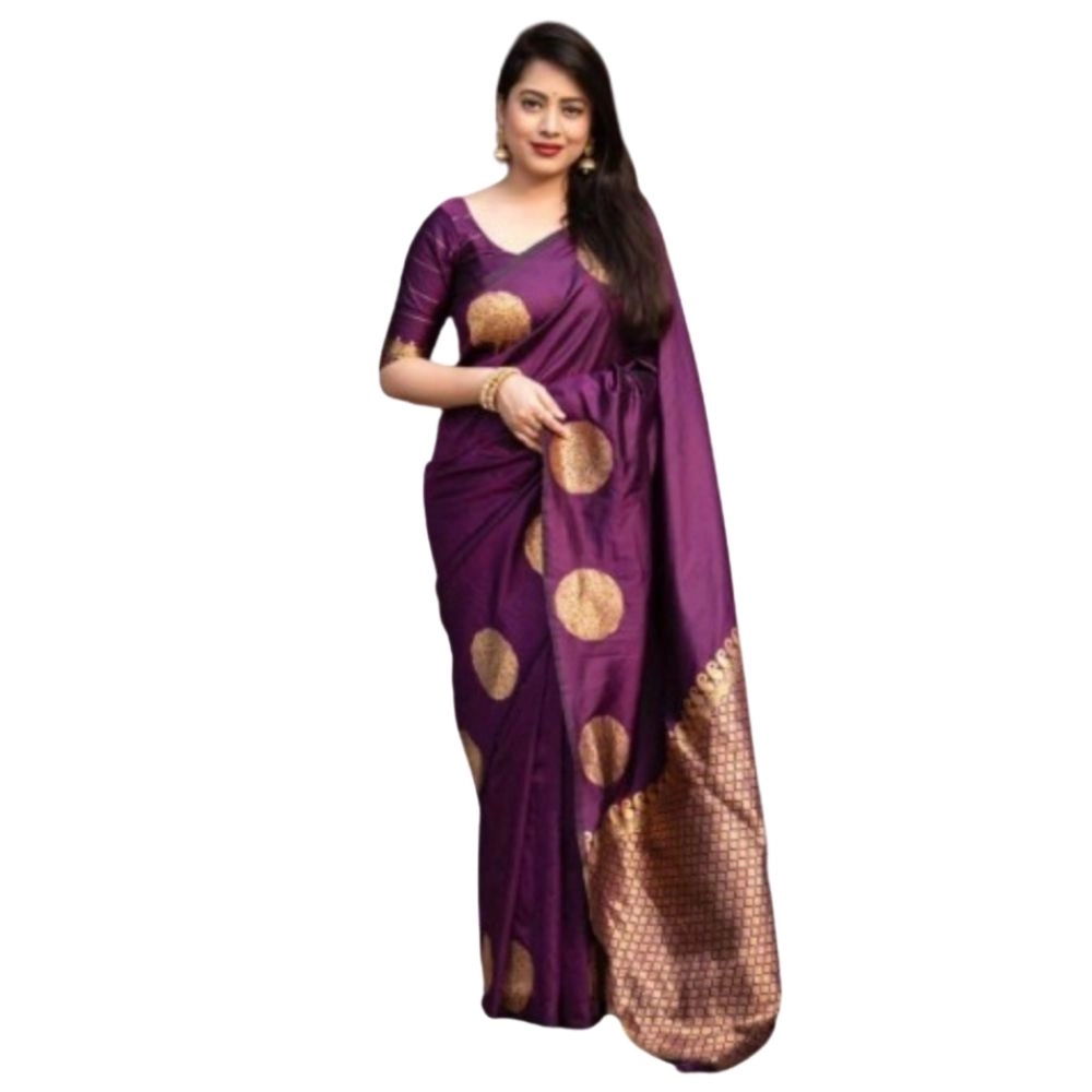 Women's Silk Printed Saree with Blouse – Wine