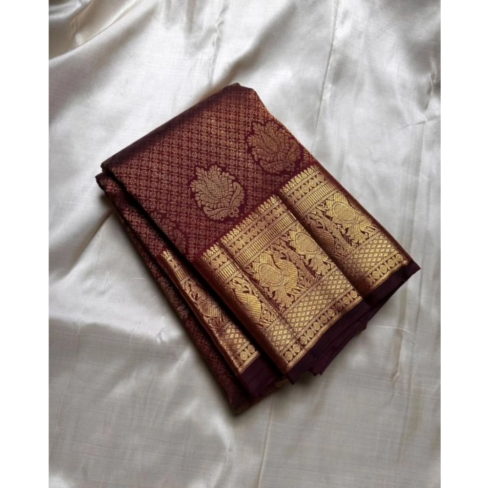 Women's Silk Printed Saree with Blouse – Maroon