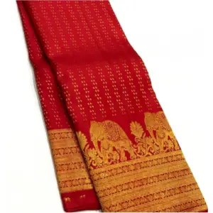 Women's Silk Printed Saree with Blouse – Red