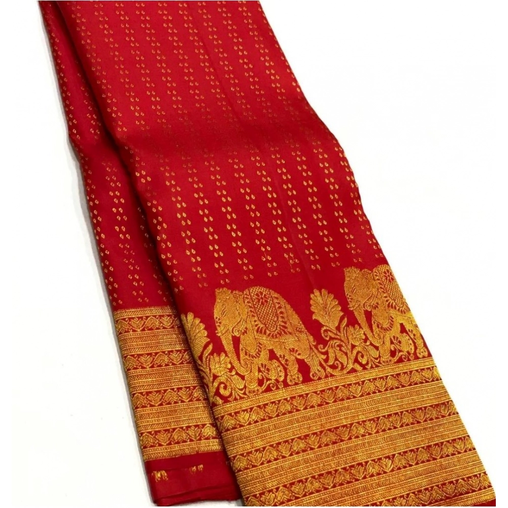 Women's Silk Printed Saree with Blouse – Red