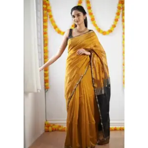 Women's Cotton Printed Saree with Blouse – Yellow