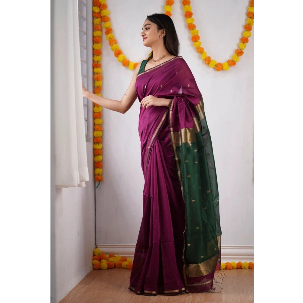 Women's Cotton Printed Saree with Blouse – Wine