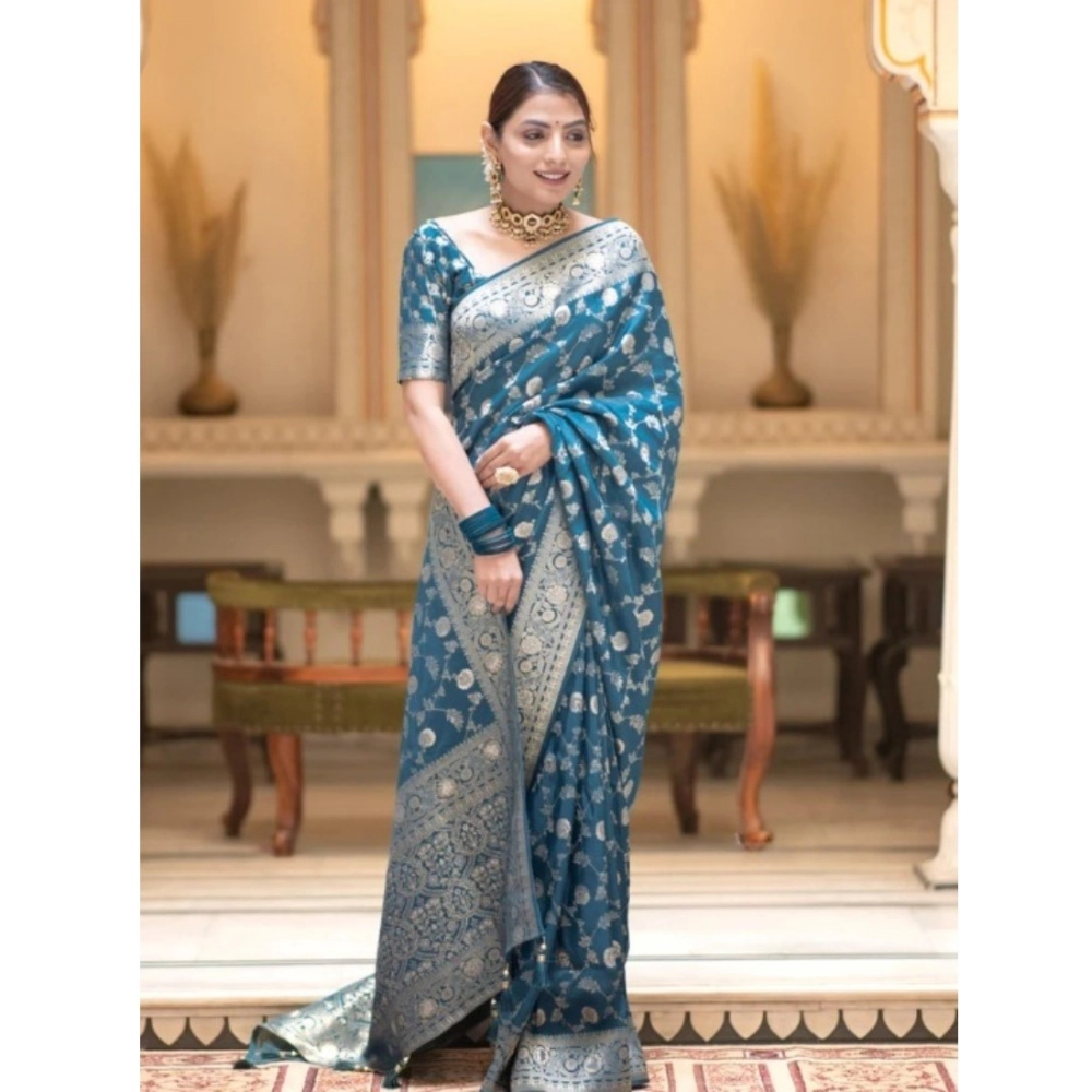 Women's Silk Printed Saree with Blouse – Rama