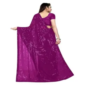 Women's Georgette Embellished Saree with Blouse – Purple