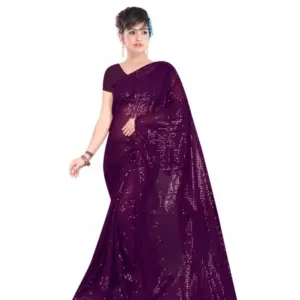 Women's Georgette Embellished Saree with Blouse – Purple