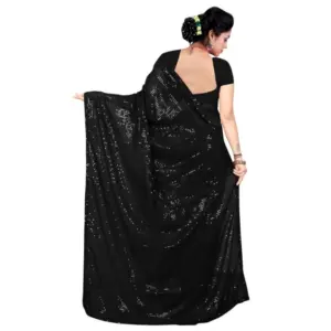 Women's Georgette Embellished Saree with Blouse – Black