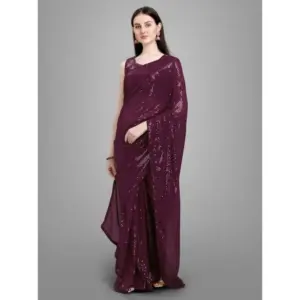 Women's Georgette Embellished Saree with Blouse – Purple