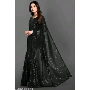 Women's Georgette Embellished Saree with Blouse – Black