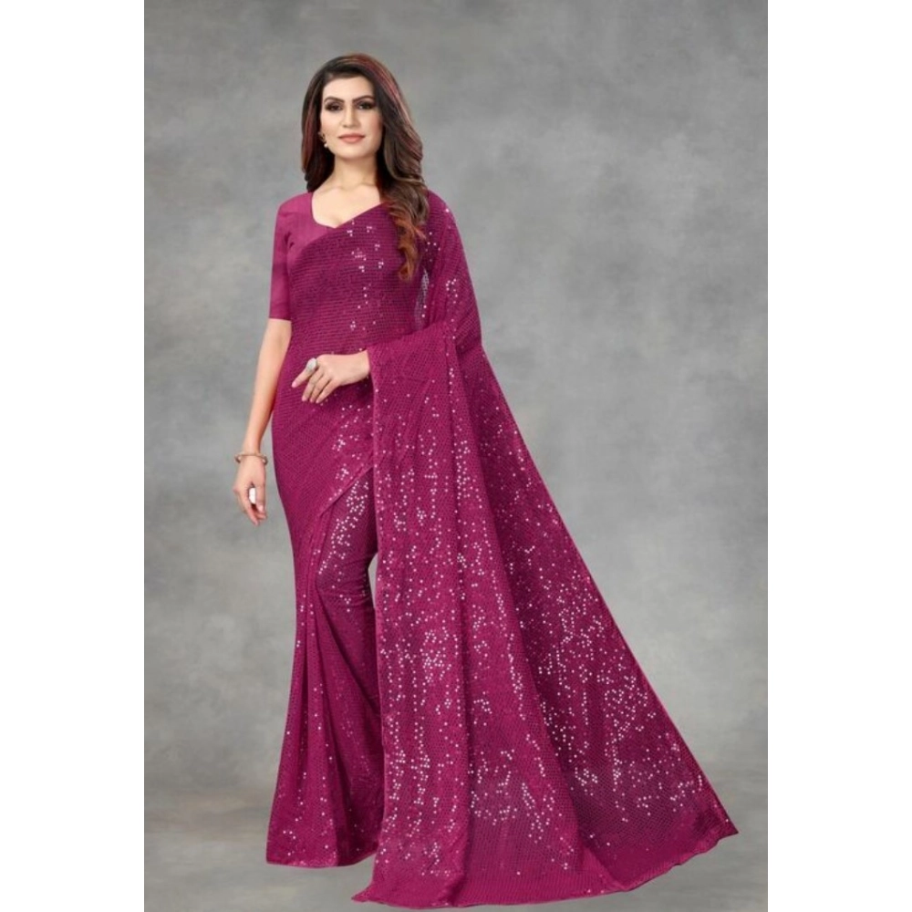 Women's Georgette Embellished Saree with Blouse – Purple