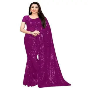 Women's Georgette Embellished Saree with Blouse – Purple