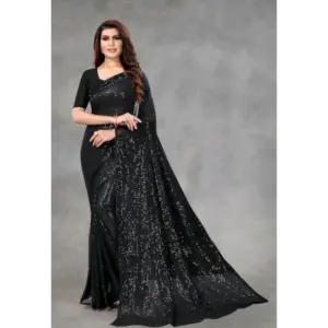 Women's Georgette Embellished Saree with Blouse – Black