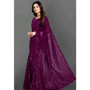 Women's Georgette Embellished Saree with Blouse – Purple