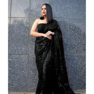 Women's Georgette Embellished Saree with Blouse – Black