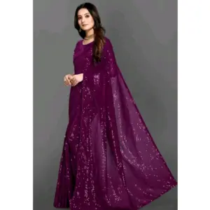 Women's Georgette Embellished Saree with Blouse – Purple