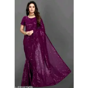 Women's Georgette Embellished Saree with Blouse – Purple