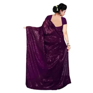 Women's Georgette Embellished Saree with Blouse – Purple