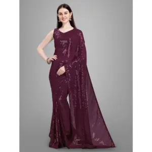 Women's Georgette Embellished Saree with Blouse – Purple