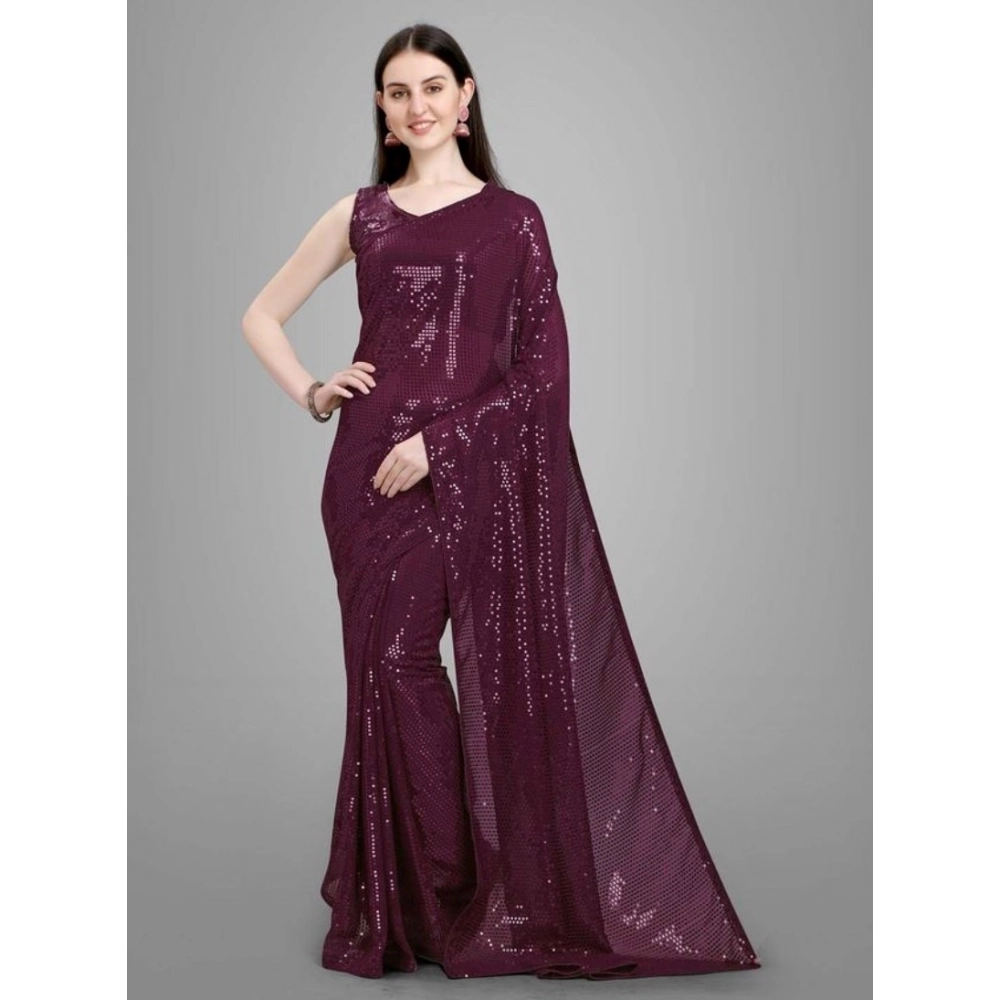 Women's Georgette Embellished Saree with Blouse – Purple