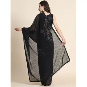 Women's Georgette Embellished Saree with Blouse – Black