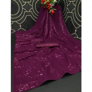 Women's Georgette Embellished Saree with Blouse – Purple