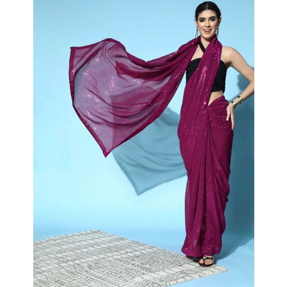 Women's Georgette Embellished Saree with Blouse – Wine