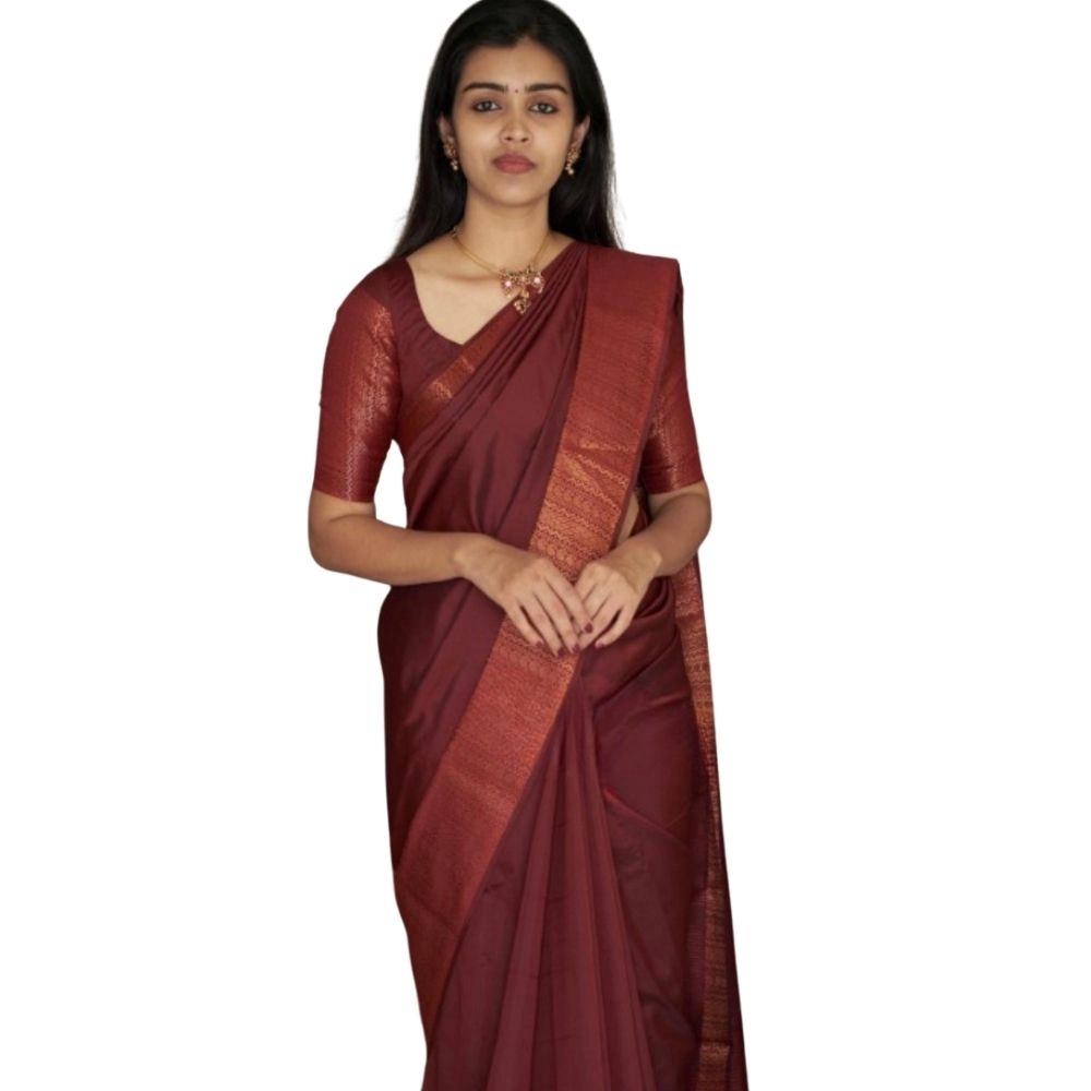 Women's Silk Printed Saree with Blouse – Maroon
