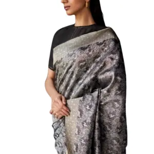 Women's Silk Printed Saree with Blouse – Grey