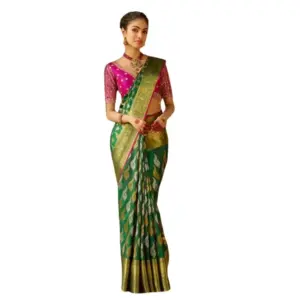 Women's Silk Printed Saree with Blouse – Green