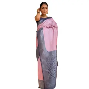 Women's Silk Printed Saree with Blouse – Pink