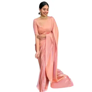 Women's Silk Printed Saree with Blouse – Peach