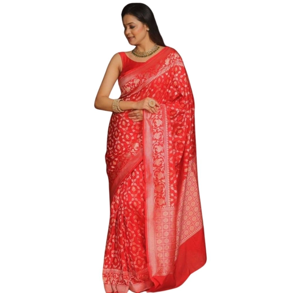 Women's Silk Printed Saree with Blouse – Orange