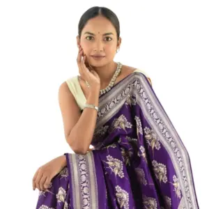 Women's Silk Printed Saree with Blouse – Purple