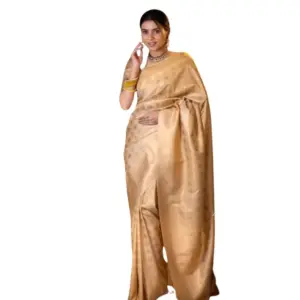 Women's Silk Printed Saree with Blouse – Cream