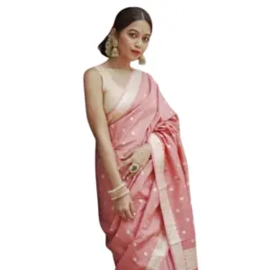 Women's Cotton Printed Saree with Blouse – Peach