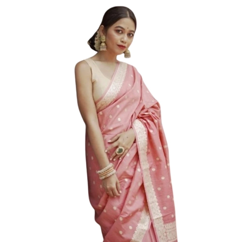 Women's Cotton Printed Saree with Blouse – Peach