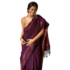 Women's Silk Printed Saree with Blouse – Wine