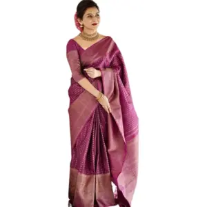 Women's Silk Printed Saree with Blouse – Purple