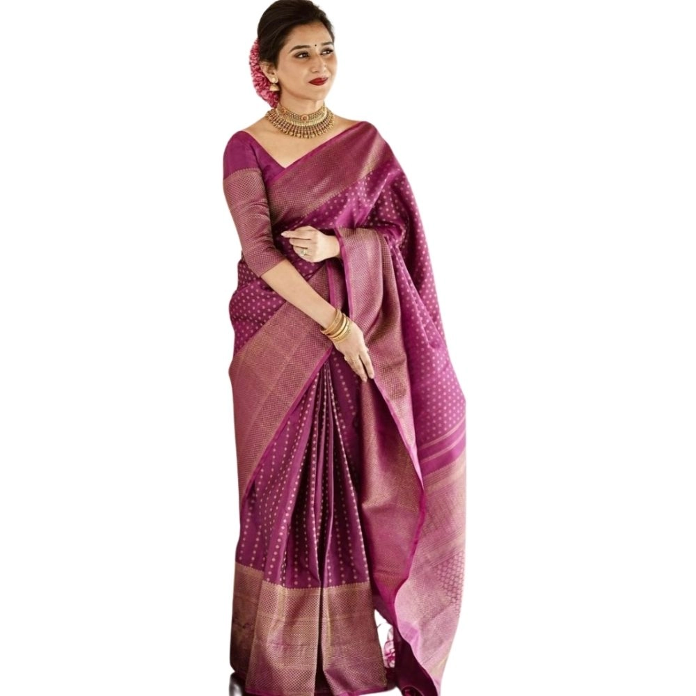 Women's Silk Printed Saree with Blouse – Purple