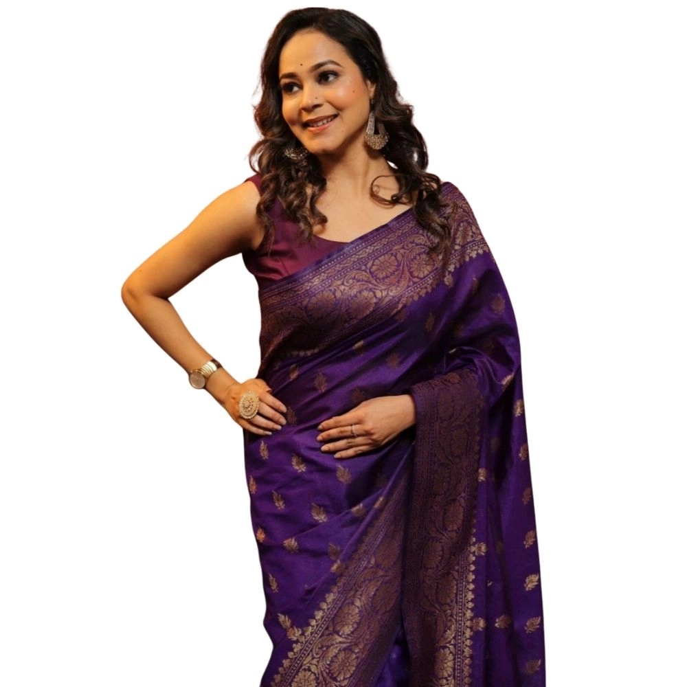 Women's Silk Printed Saree with Blouse – Purple