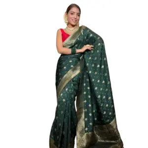 Women's Silk Printed Saree with Blouse – Green