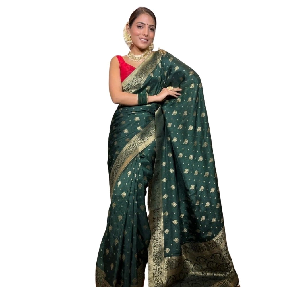 Women's Silk Printed Saree with Blouse – Green