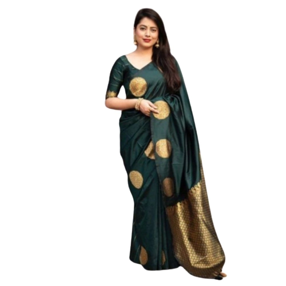 Women's Silk Printed Saree with Blouse – Green