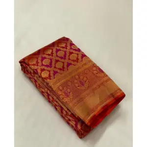 Women's Silk Printed Saree with Blouse – Red