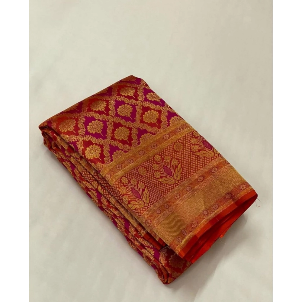 Women's Silk Printed Saree with Blouse – Red