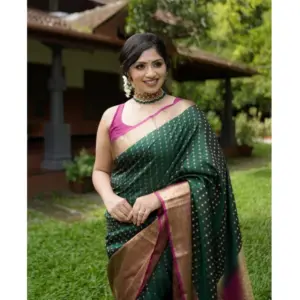Women's Silk Printed Saree with Blouse – Green