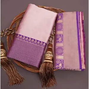 Women's Silk Printed Saree with Blouse – Purple