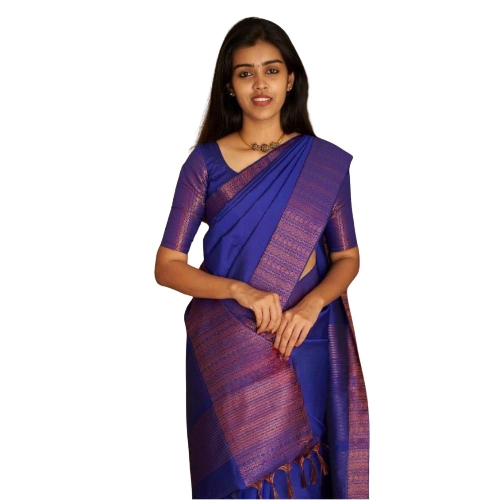 Women's Silk Printed Saree with Blouse – Blue